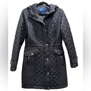Cole Haan Black Quilted Long Coat - Size Medium